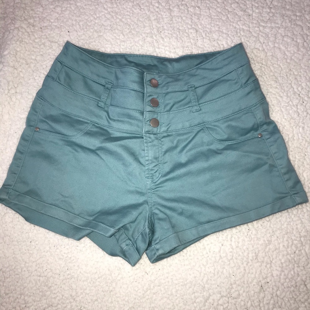 blue high waisted shorts